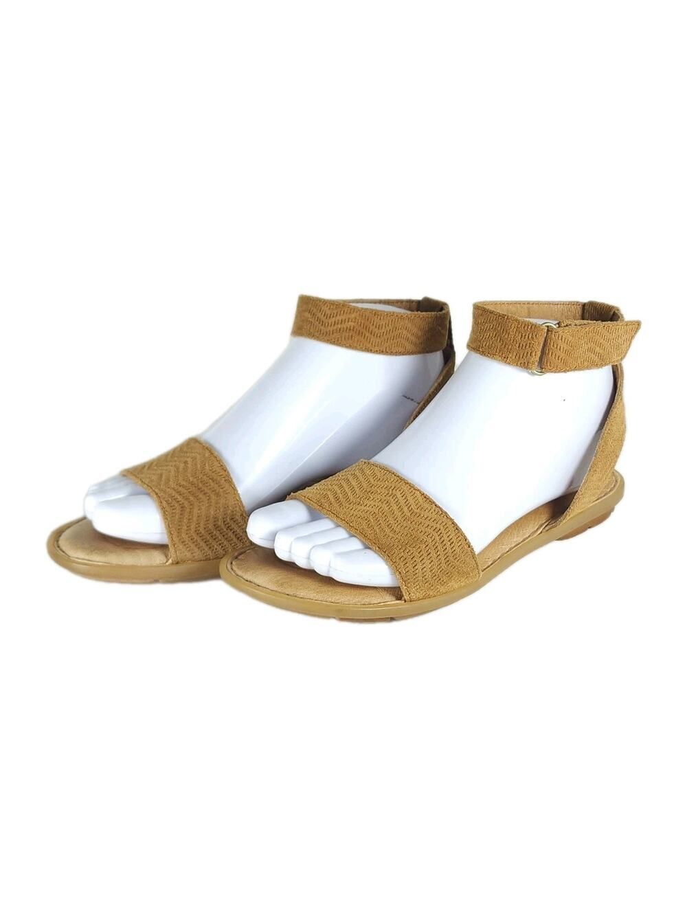 Born Tegal Women's US 6M Brown Leather Open Toe Flat Ankle StrapSandals